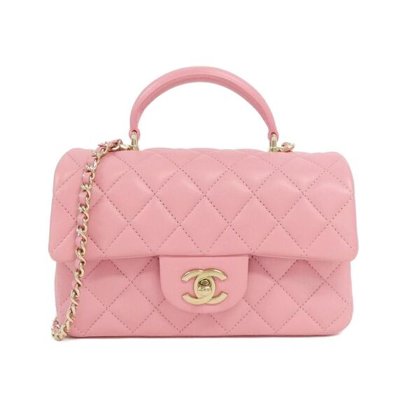 Authentic CHANEL CC Lambskin Quilted Top Handle Chain Shoulder Bag Flap Pink - Picture 1 of 6